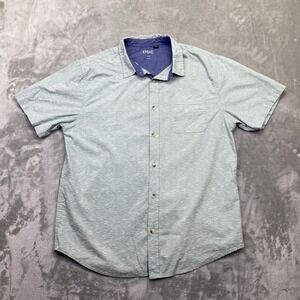 Stoic Print Stripe Short-Sleeve Button Up‎ Shirt Men Light Blue Striped Pocket L